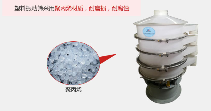 塑料振動篩主要采用塑料材質,多用與有一定腐蝕性和與金屬有一定反應的物料使用。